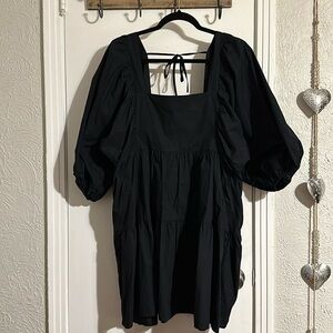 A New Day Baby Doll Tiered Mini Dress Black Size Extra Large Puff Sleeves